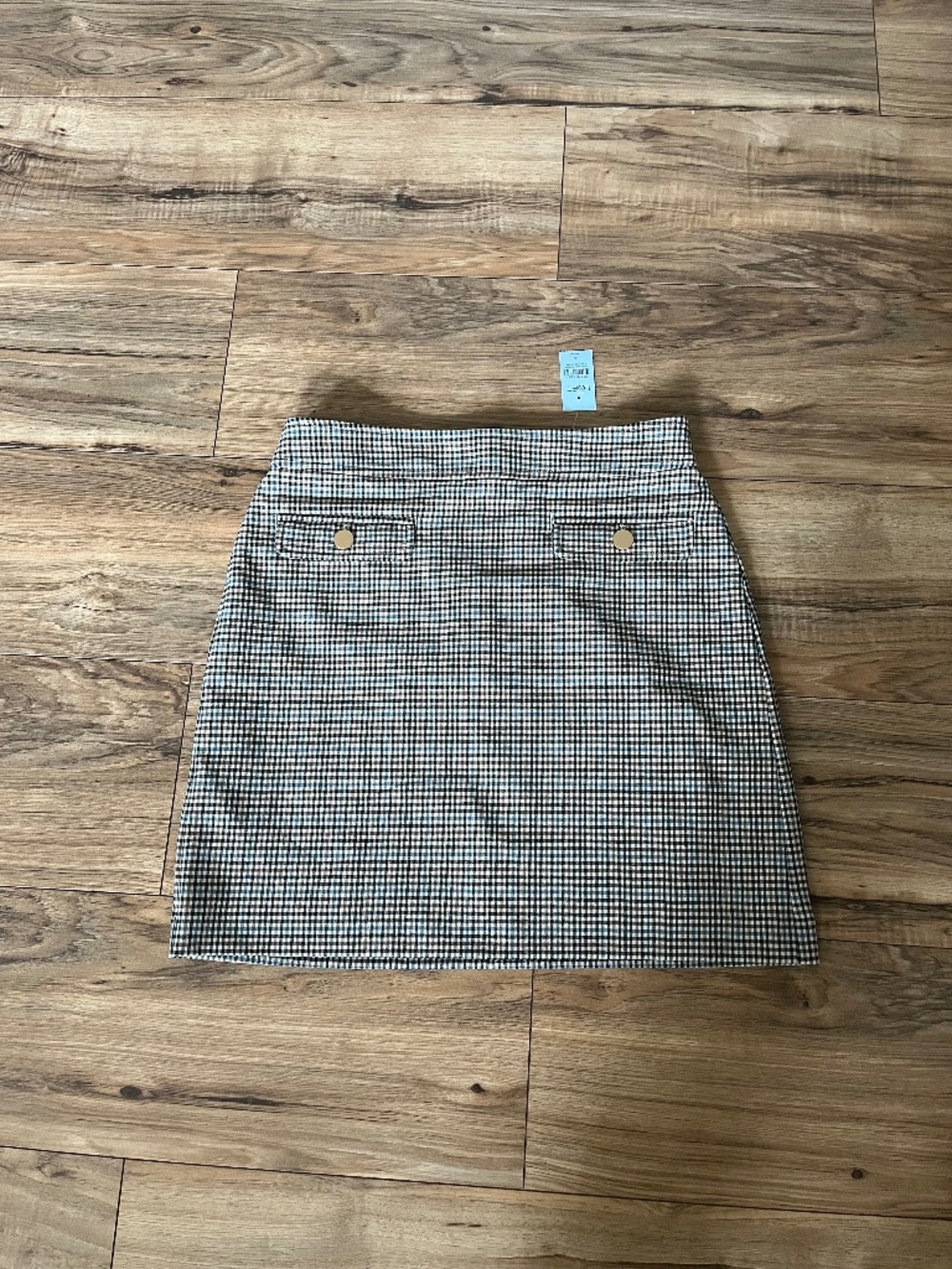 NWT LOFT Plaid Brown Skirt with Gold Buttons Size 4P